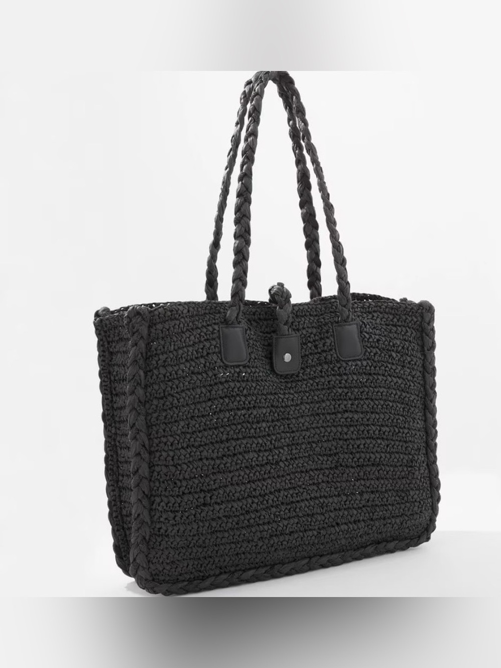 White House Black Market 🆕 Raffia braided embellished Tote Bag in Black